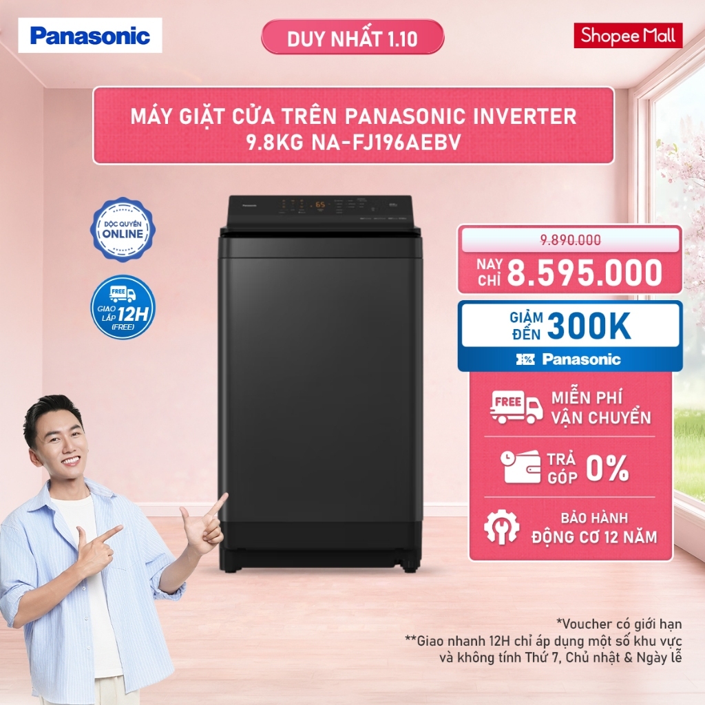 Máy Giặt Cửa Trên Panasonic Inverter 9.8KG NA-FJ196AEBV