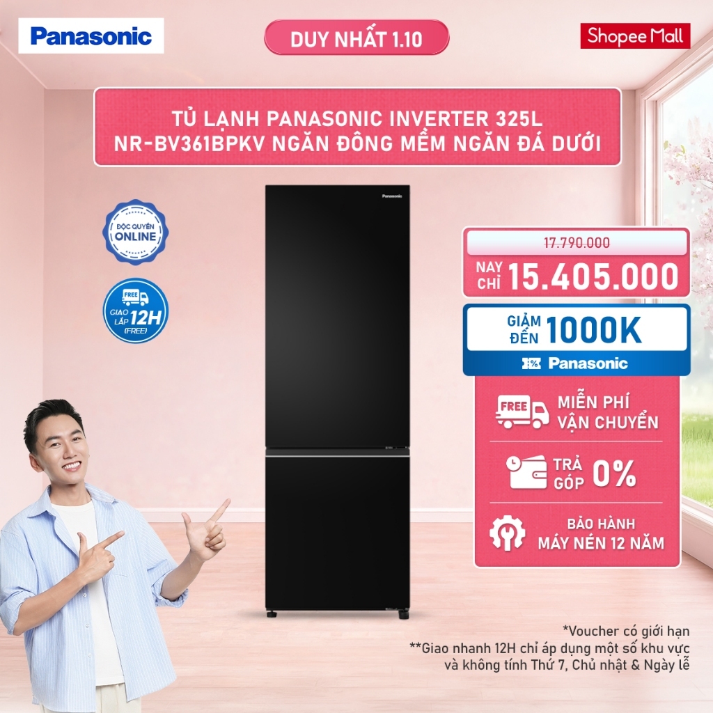 [Chỉ giao miền Nam] Tủ lạnh Panasonic Inverter 325L NR-BV361BPKV Ngăn Đông Mềm Ngăn Đá Dưới