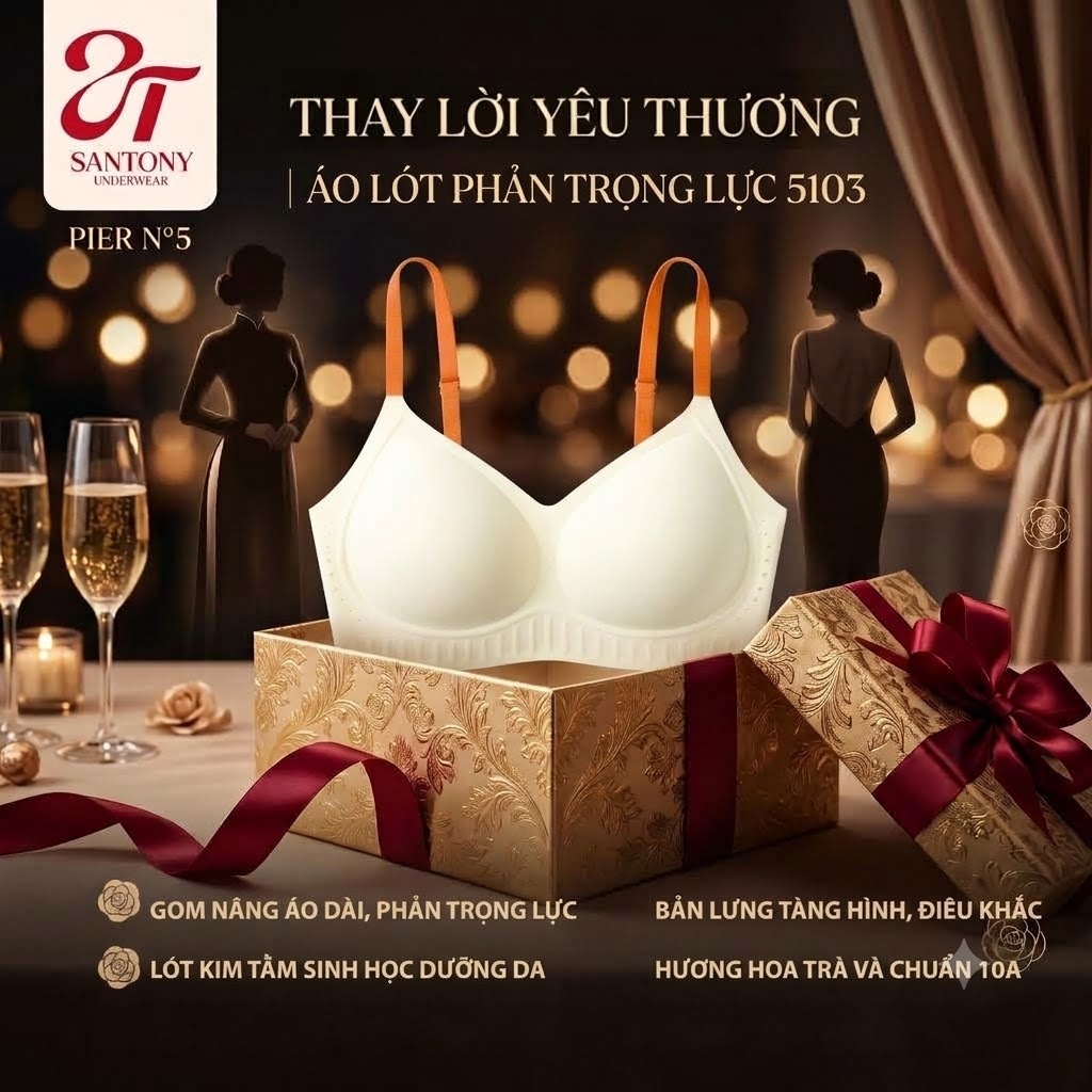 Hộp Quà Tặng Áo Lót Phản Trọng Lực Santony 5103 - Gom Nâng Áo Dài, Điêu Khắc Đầm Tiệc PIER N°5