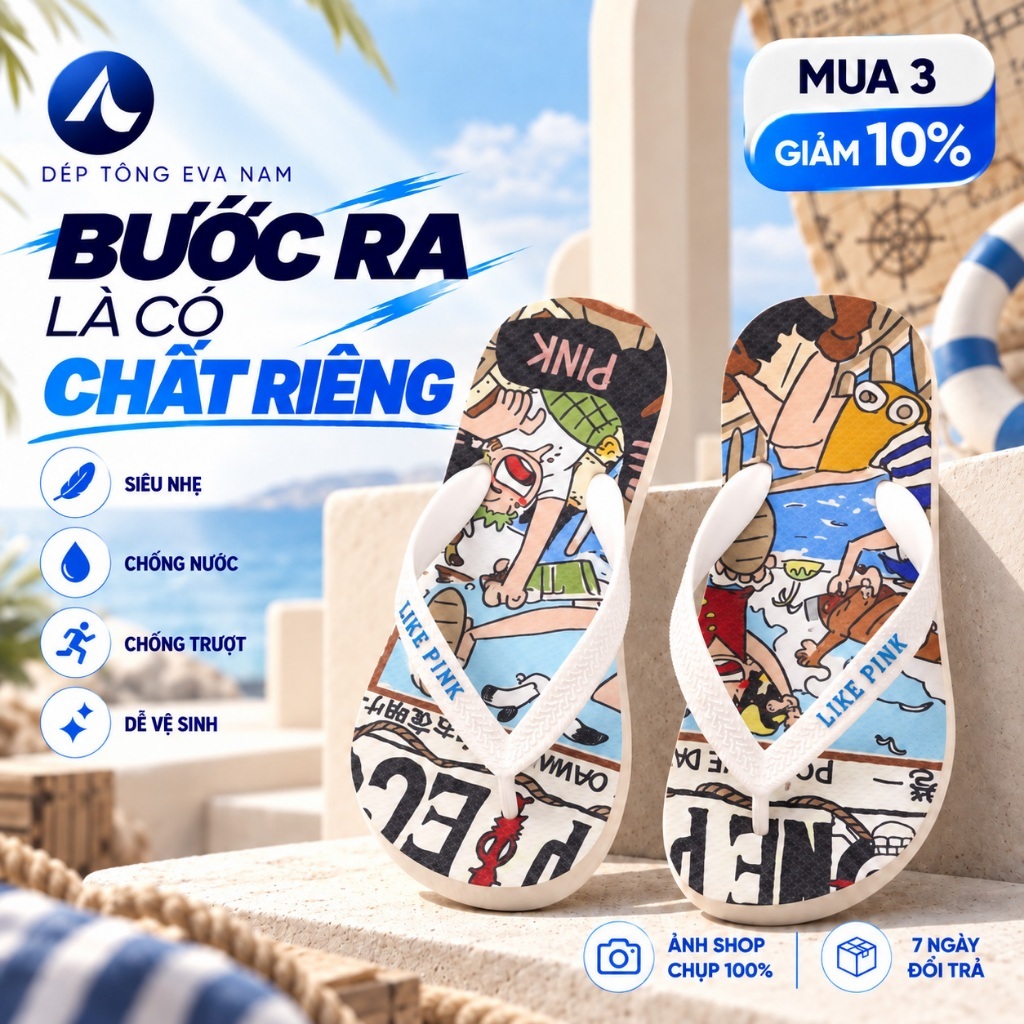Dép Tông Nam EVA In Hình Hoạt Hình | Dép Xỏ Ngón Nam Siêu Nhẹ Chống Nước Chống Trượt Size 38-44