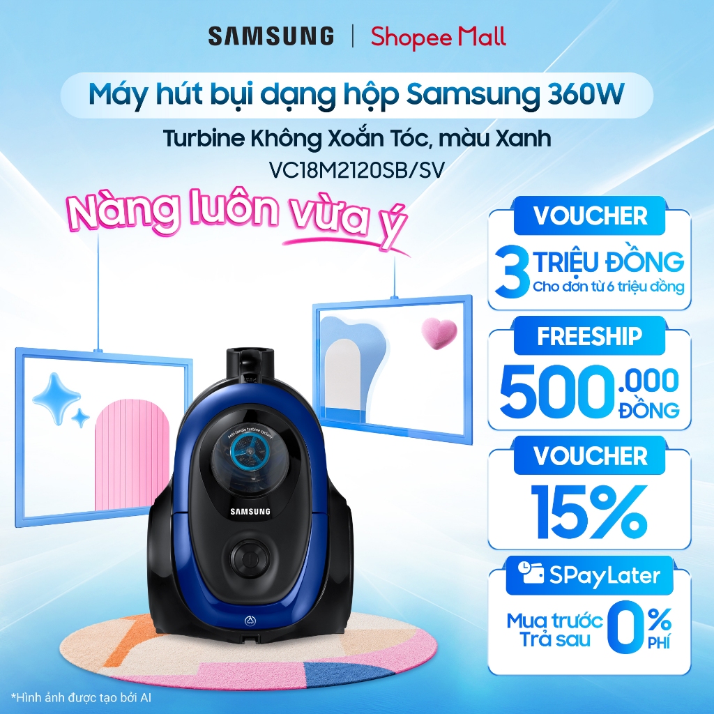 Máy hút bụi dạng hộp Samsung 360W VC18M2120SB/SV - Turbine Không Xoắn Tóc, màu Xanh
