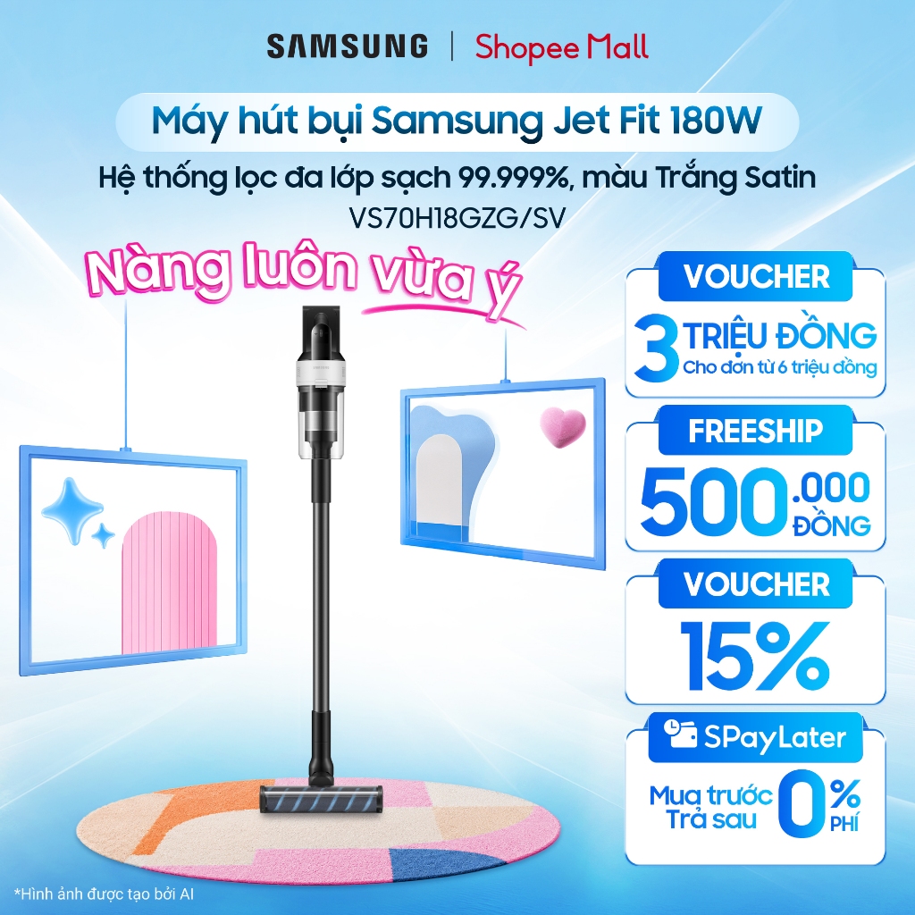 Máy hút bụi Samsung Jet Fit 180W VS70H18GZG/SV - Hệ thống lọc đa lớp sạch 99.999%, màu Trắng Satin