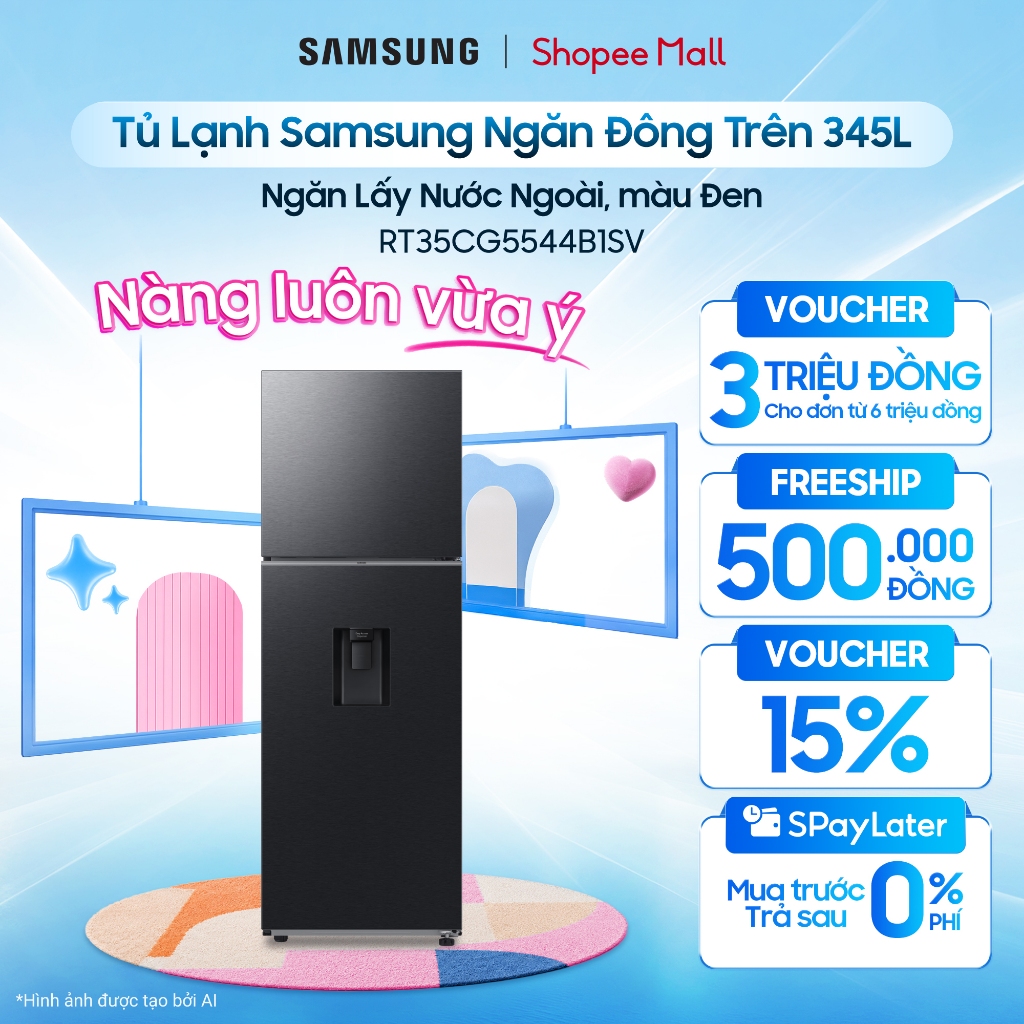 Tủ Lạnh Samsung Ngăn Đông Trên 345L RT35CG5544B1SV - Ngăn Lấy Nước Ngoài, màu Đen