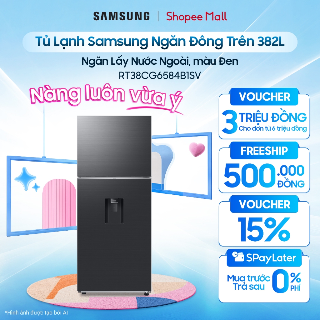 Tủ Lạnh Samsung Ngăn Đông Trên 382L RT38CG6584B1SV - Ngăn Lấy Nước Ngoài,  màu Đen