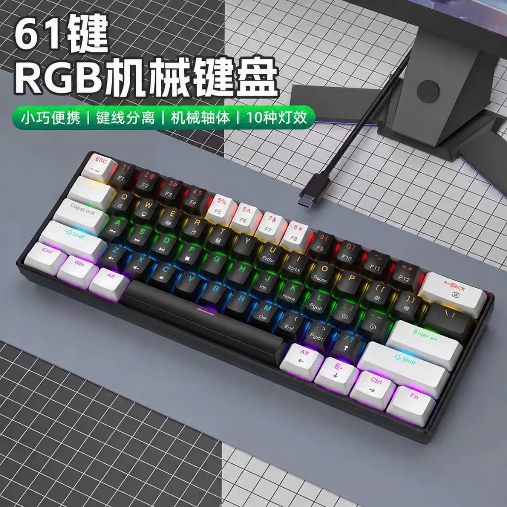 Bàn phím cơ K61SE - 1mode kết nối type - Led Rainbow 10 hiệu ứng | BigBuy360 - bigbuy360.vn