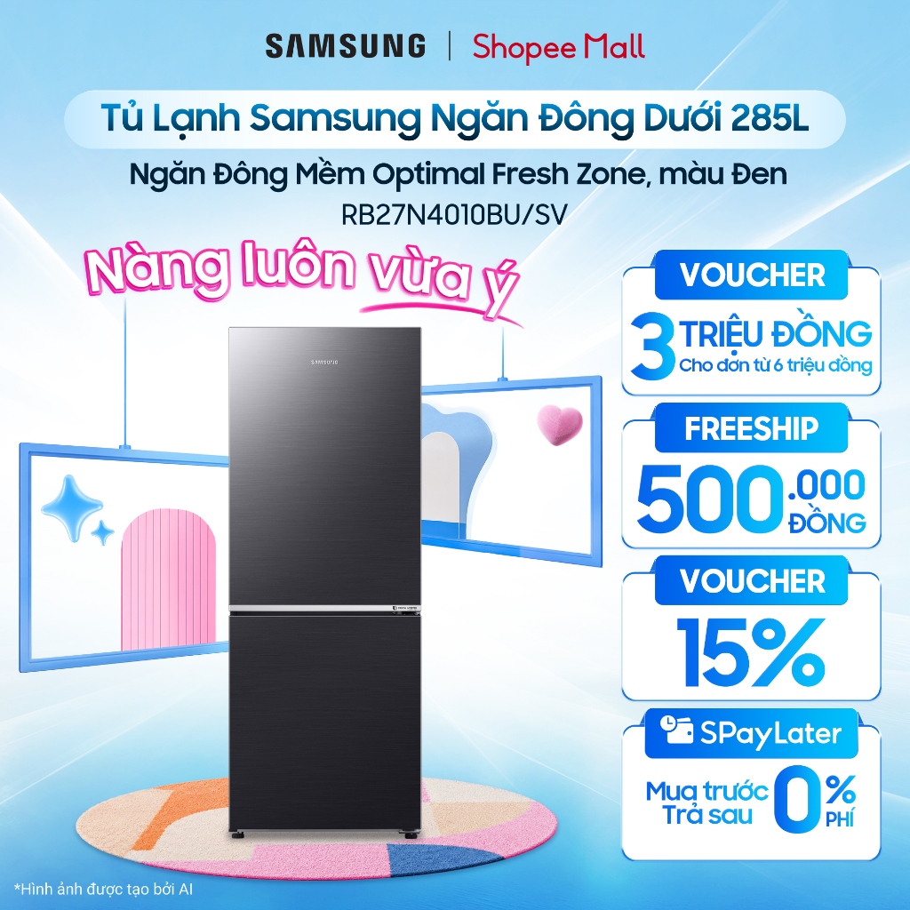Tủ Lạnh Samsung Ngăn Đông Dưới 285L RB27N4020B1/SV - Ngăn Đông Mềm Optimal Fresh Zone, màu Đen
