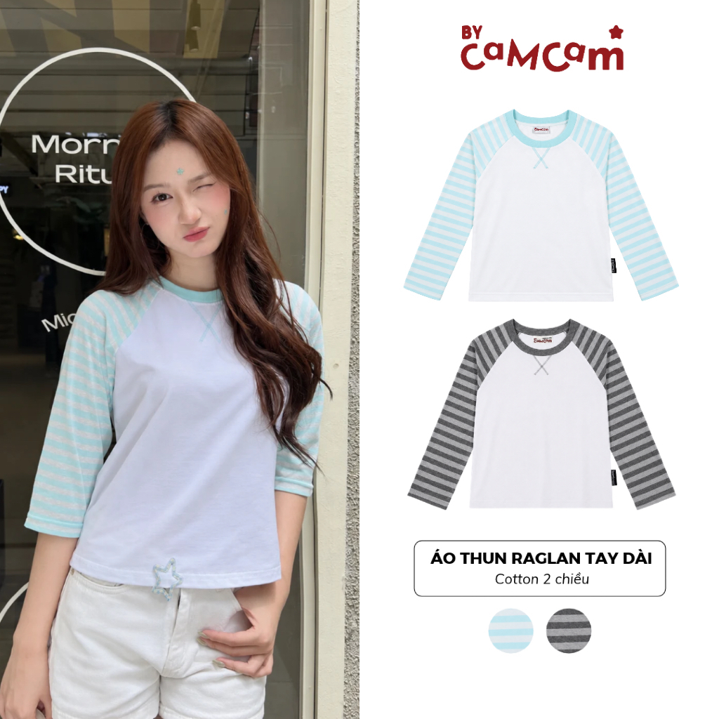 Raglan Long Sleeve Tee 𝑩𝒚𝒄𝒂𝒎𝒄𝒂𝒎 Áo Thun Tay Dài Thiết Kế Tay Raglan Trendy Phong Cách Năng Động Dành Cho Nữ ATD786