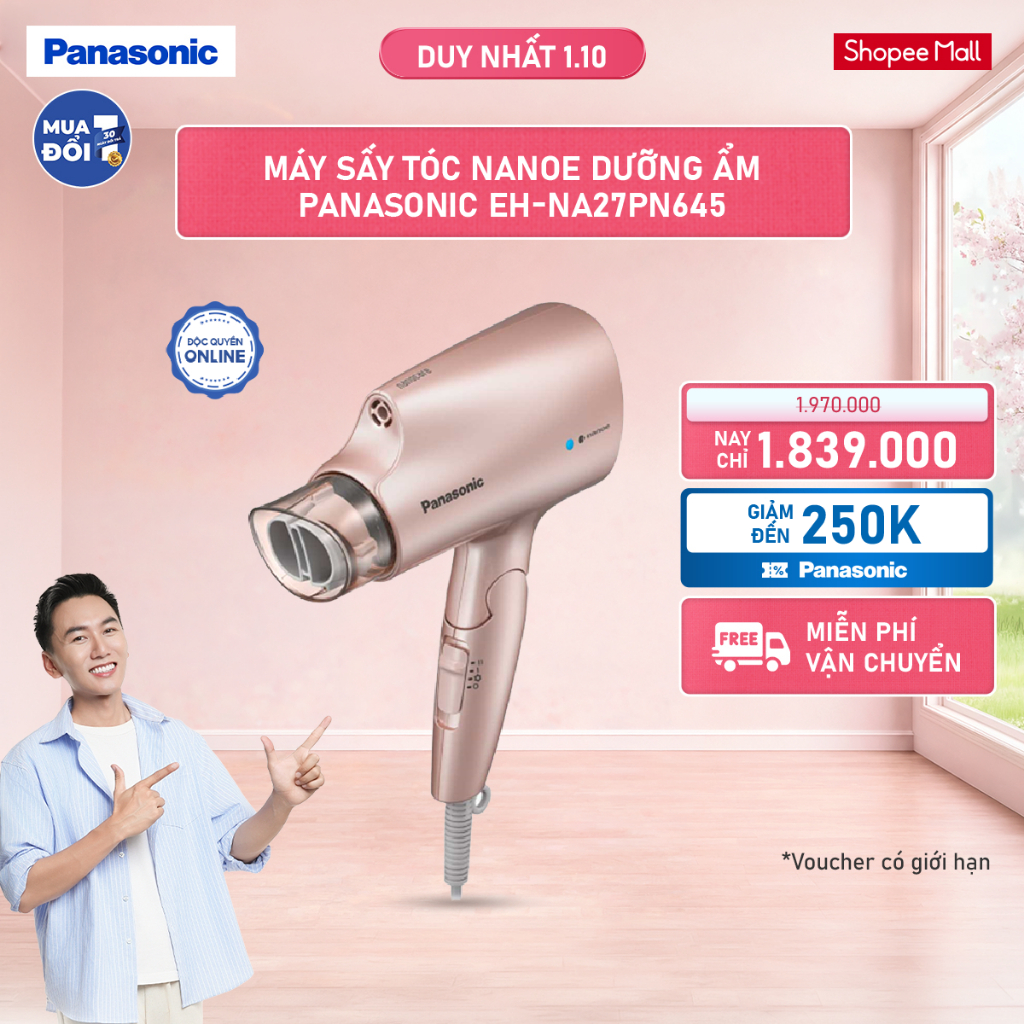 Máy sấy tóc Nanoe dưỡng ẩm, chăm sóc tóc và da đầu Panasonic EH-NA27PN645