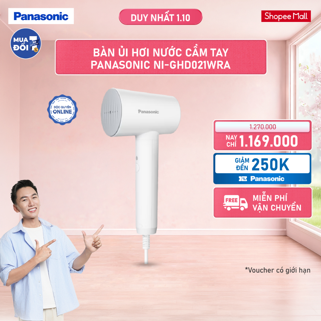 Bàn ủi hơi nước cầm tay Panasonic NI-GHD021WRA 1300W - Hàng chính hãng