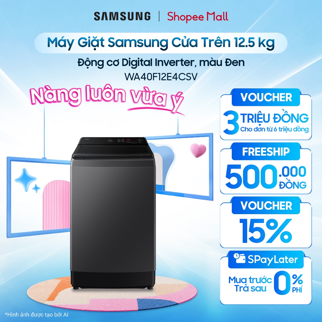 Máy Giặt Samsung Cửa Trên WA40F12E4CSV 12.5kg - Động cơ Digital Inverter, màu Đen