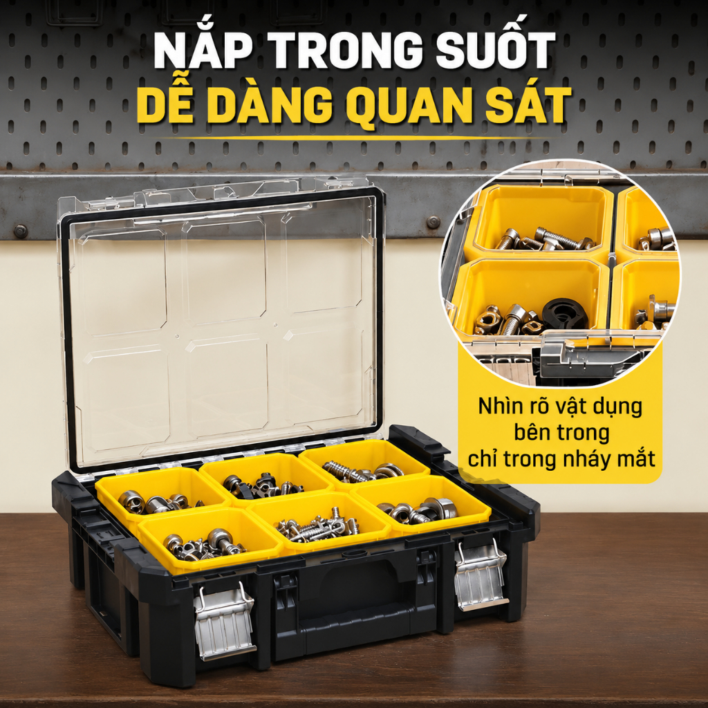 Hộp Đựng Dụng Cụ Xếp Chồng Deli – Hộp Đồ Nghề Có Ngăn Kéo Đa Năng, Xe Đẩy Có Bánh