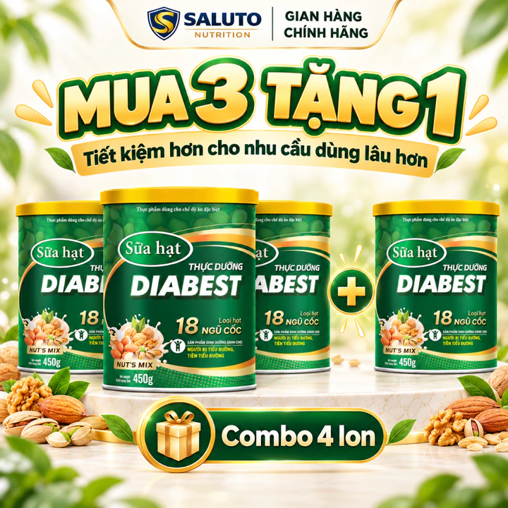 Mua 3 Tặng 1 Sữa Hạt Tiểu Đường DIABEST 18 Loại Hạt – Combo 4 Lon Sữa Hạt Thực Dưỡng Cho Người Tiểu Đường