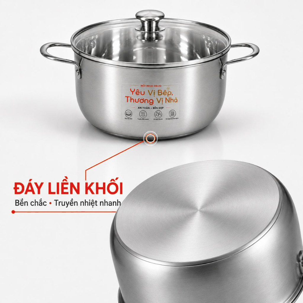 Nồi Inox Nắp Kính Cao Cấp Dùng Được Bếp Từ 20cm 24cm 26cm Dễ Vệ Sinh, Siêu Bền | BigBuy360 - bigbuy360.vn