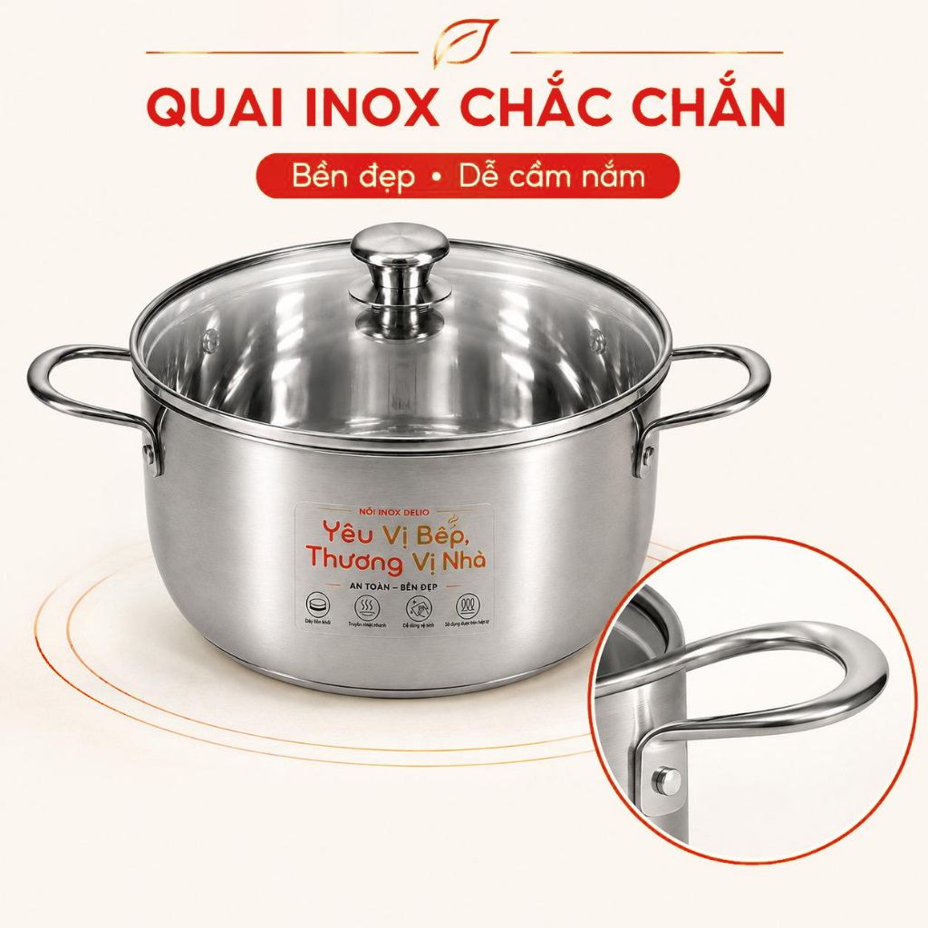 Nồi Inox Nắp Kính Cao Cấp Dùng Được Bếp Từ 20cm 24cm 26cm Dễ Vệ Sinh, Siêu Bền | BigBuy360 - bigbuy360.vn
