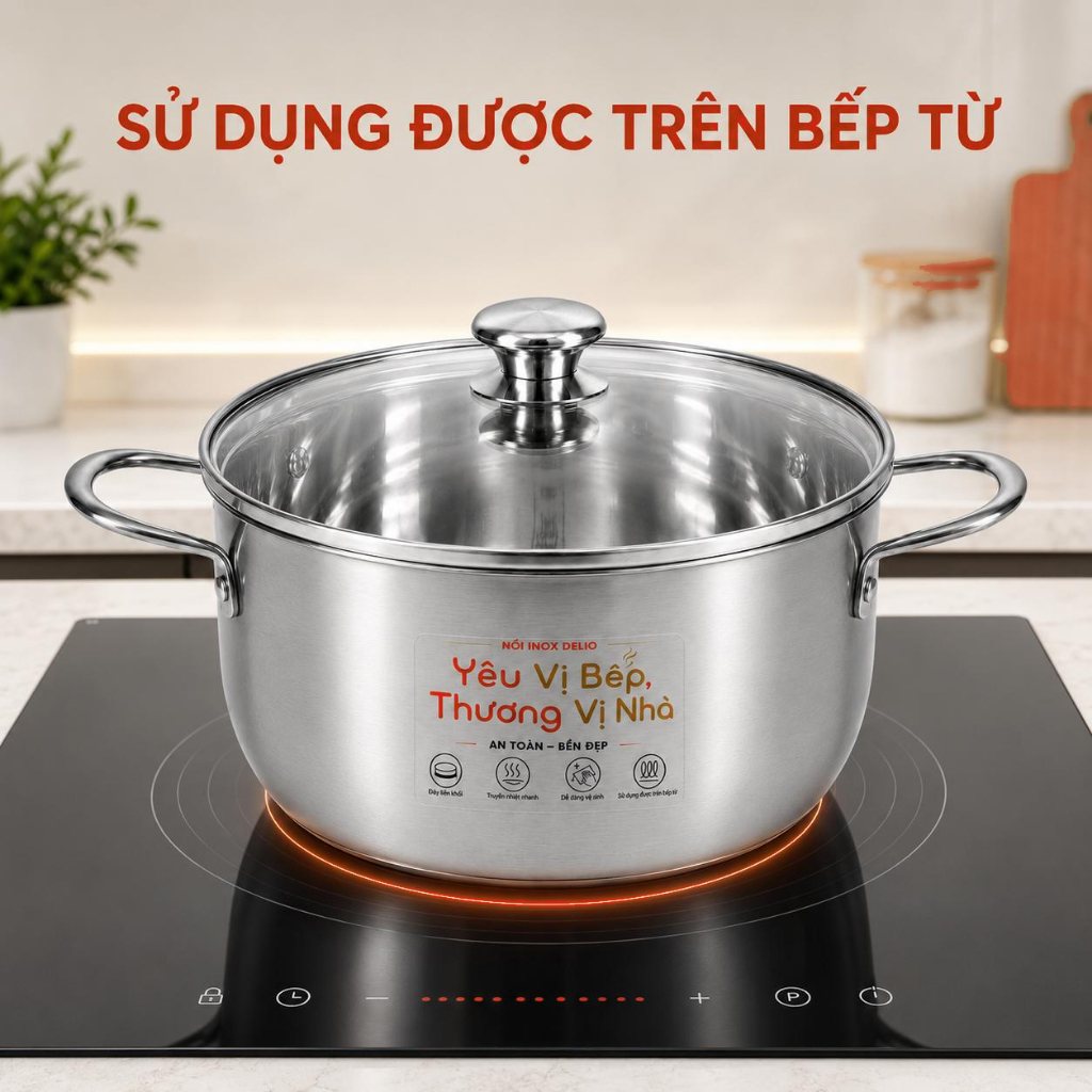 Nồi Inox Nắp Kính Cao Cấp Dùng Được Bếp Từ 20cm 24cm 26cm Dễ Vệ Sinh, Siêu Bền | BigBuy360 - bigbuy360.vn