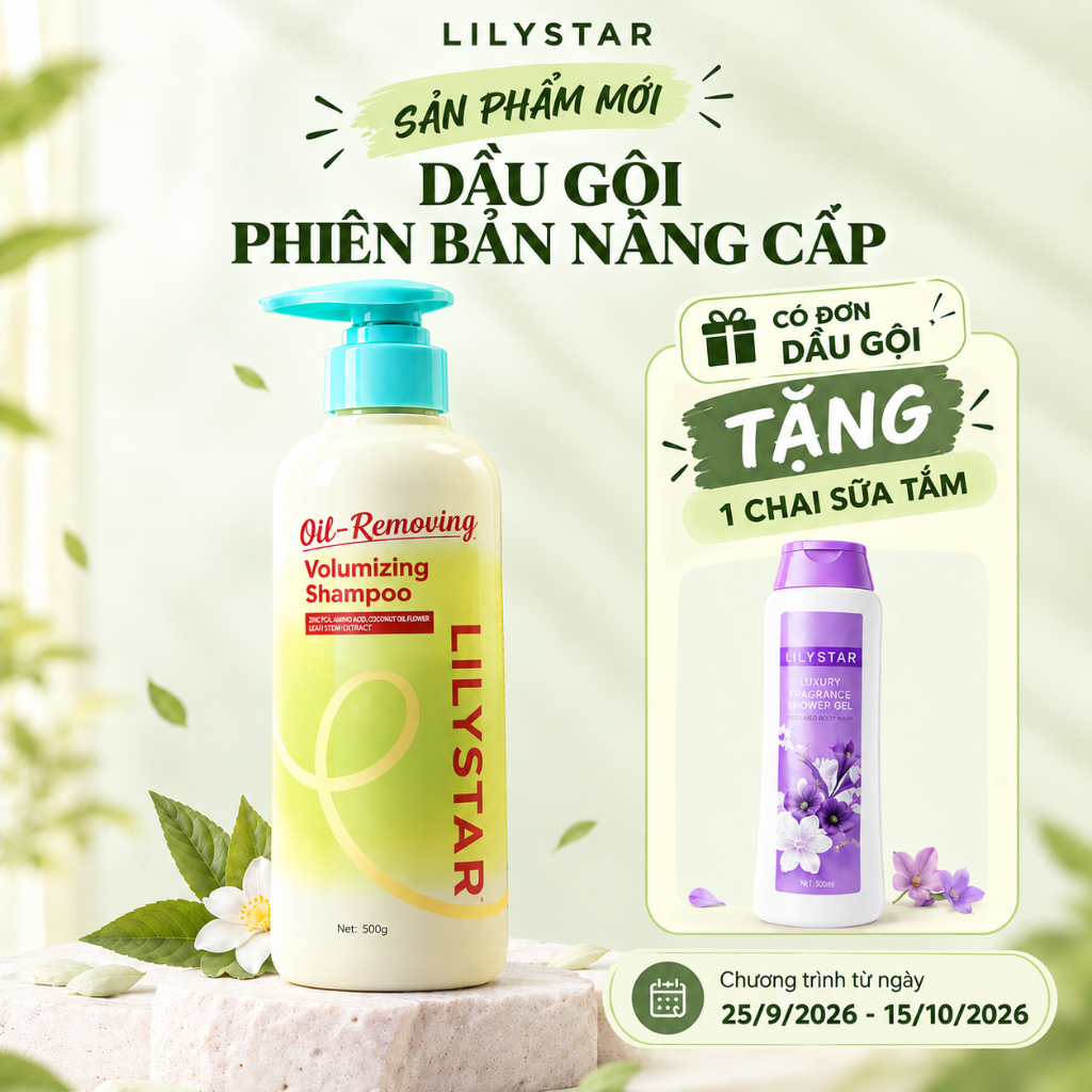 (DEAL MỞ BÁN CÓ GIFT) Dầu Gội Lilystar Giúp Ngăn Ngừa Rụng, Kiểm Soát Dầu Tốt, Tạo Độ Phồng Cho Tóc Phiên Bản Mới 500g