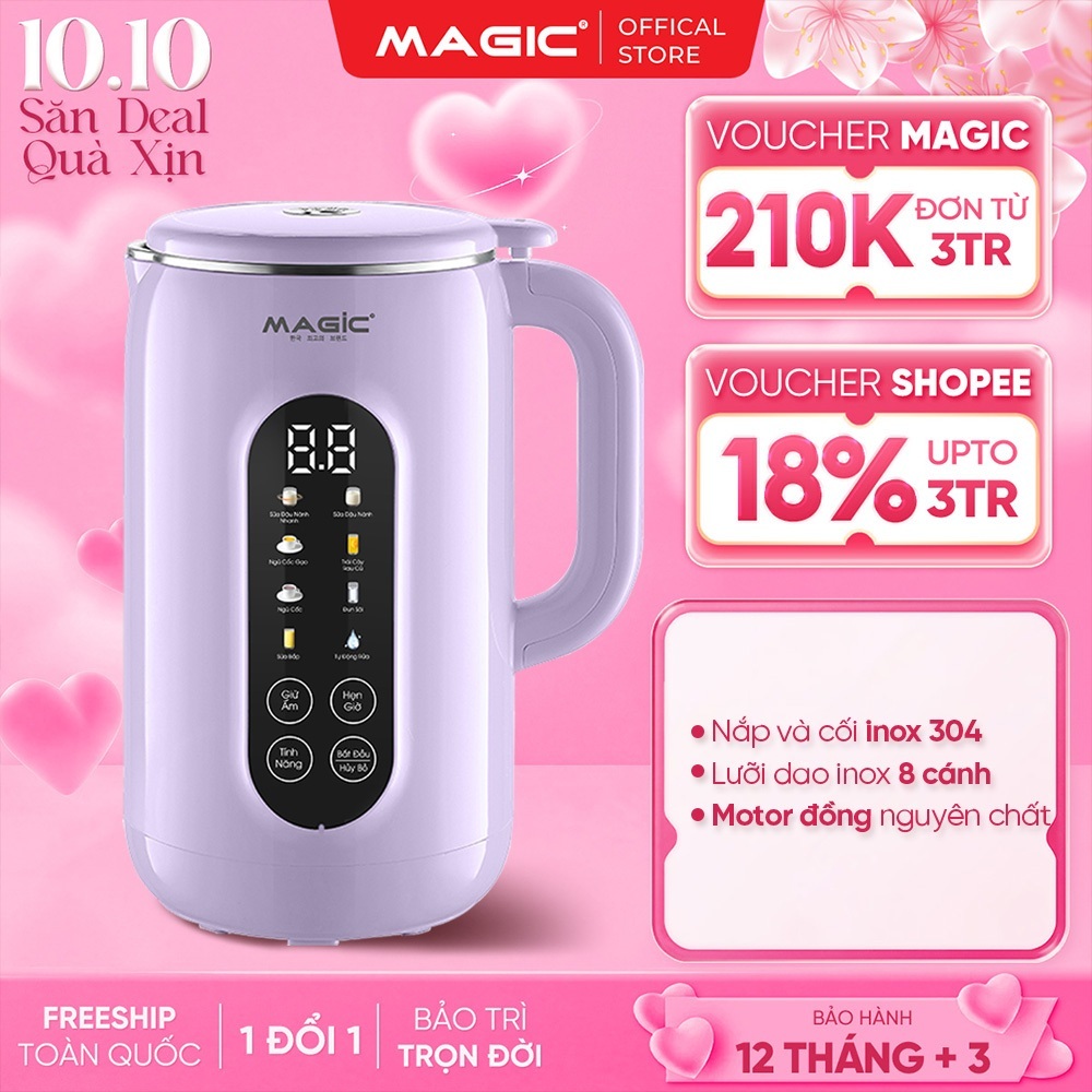 Máy Làm Sữa Hạt Magic A-100, Nắp & Cối Inox 304, Lưỡi Dao 8 Cánh, 8 Chức Năng Xay Nấu, BH 12 Tháng