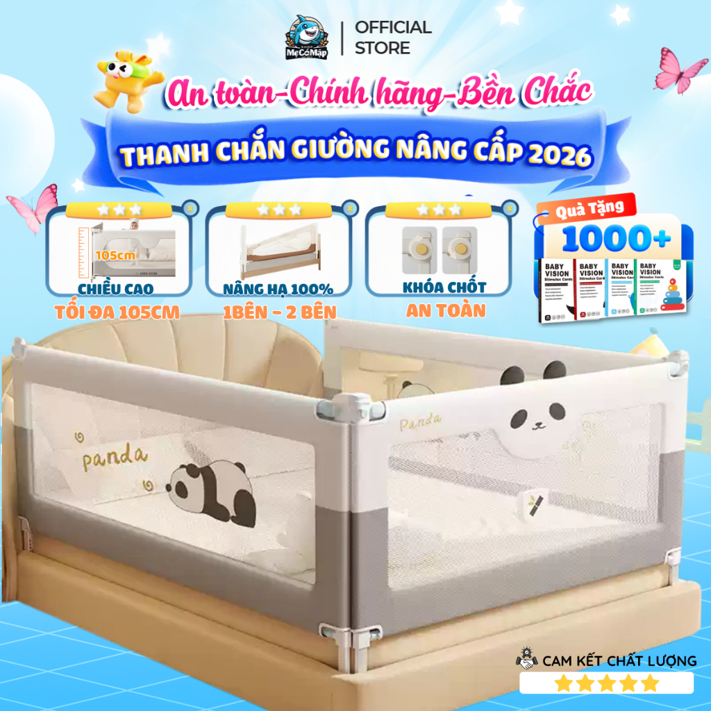 (Mẫu Mới) Thanh Chắn Giường Cho Bé Nâng Cấp 2026, Chắn Giường Pakey Nâng Hạ 1&2 Bên Chiều Cao Tối Đa 105cm