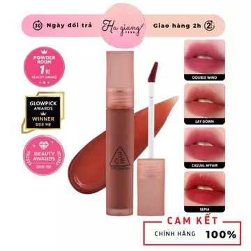Son Tint Bóng 3CE Blur Water Tint Sepia, Play Off, Double Wind, Laydown, Casual Affair, Pink Guava