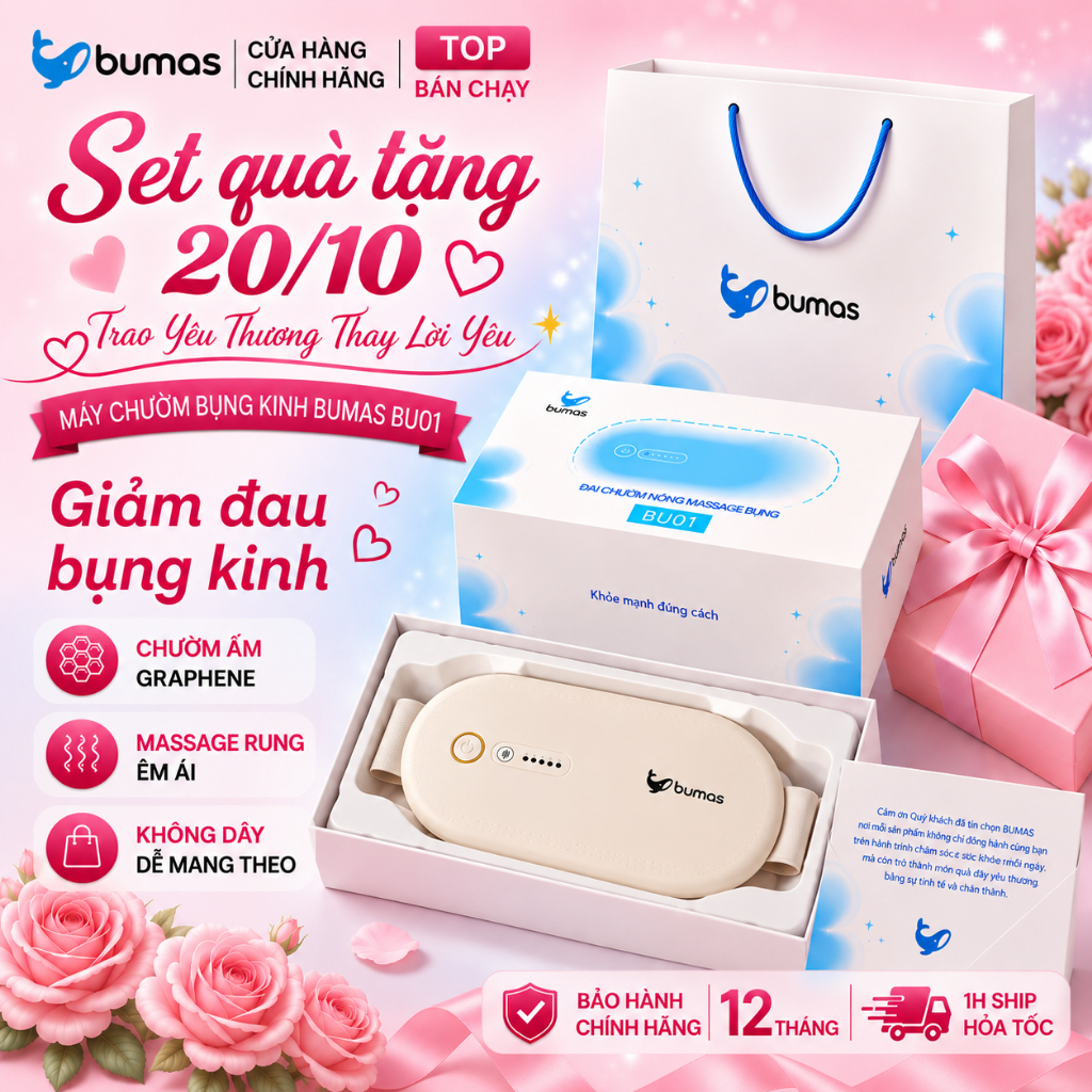 Set Quà Tặng 20/10 Máy Chườm Bụng Kinh BUMAS BU01-Đai Chườm Nóng Giảm Đau Bụng Kinh Quà Tặng Bạn Gái