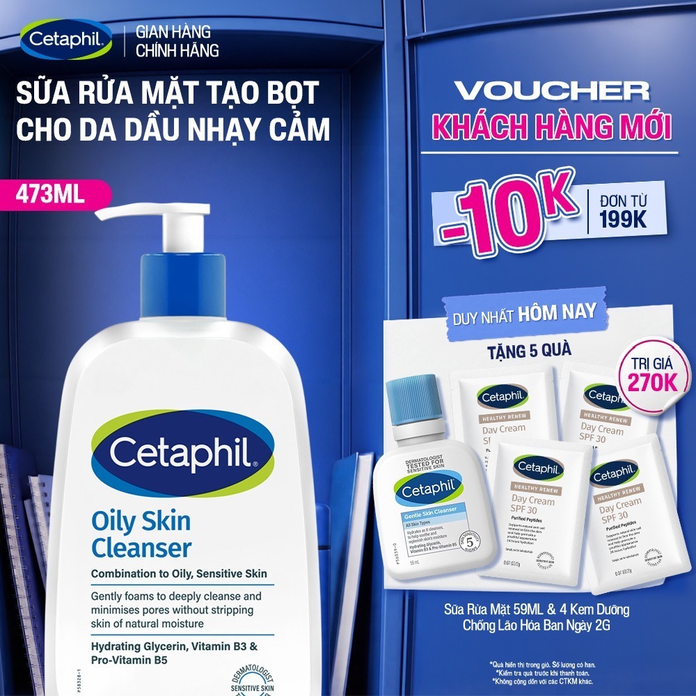 Sữa rửa mặt dịu lành cho da dầu nhạy cảm CETAPHIL OILY SKIN CLEANSER 473ML