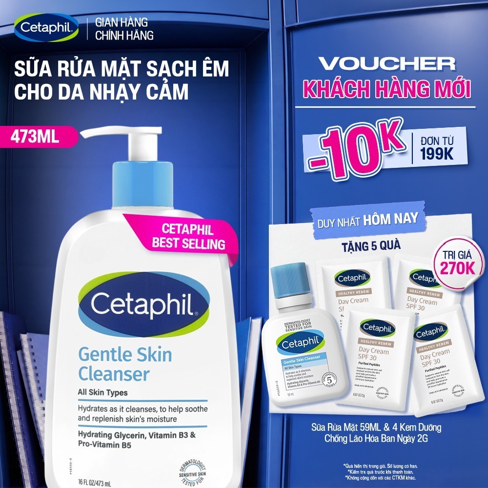 Sữa rửa mặt dịu lành cho da nhạy cảm CETAPHIL GENTLE SKIN CLEANSER 473ML