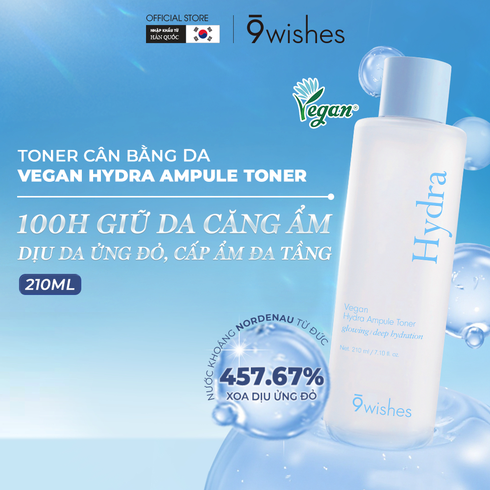 Toner Thuần Chay Cấp Ẩm Đa Tầng Và Làm Dịu Da 9Wishes Vegan Hydra Ampule Toner 210ml