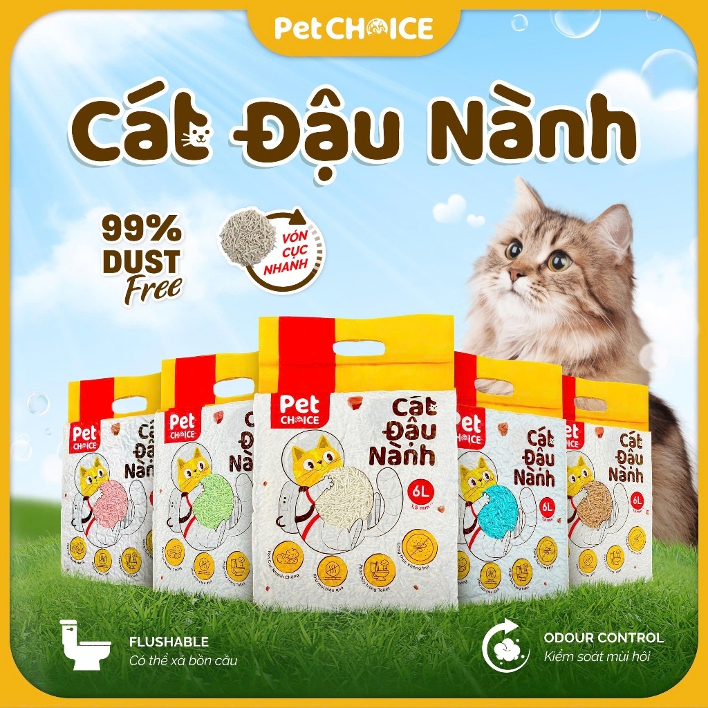 [Bán chạy] Cát vệ sinh cho mèo, cát đậu nành hữu cơ dành cho thú cưng PetChoice 2KG không bụi