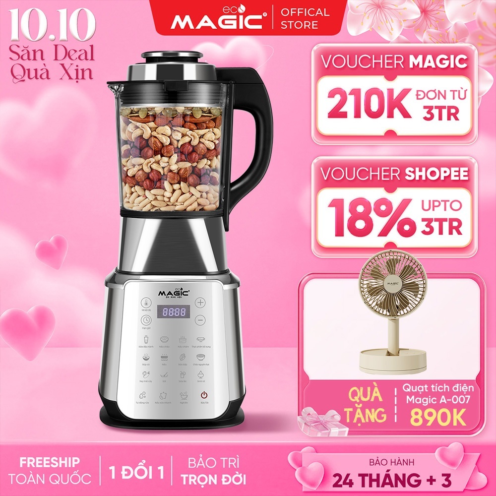 Máy Làm Sữa Hạt 15 Chức Năng 1,75L Magic Eco AC-145, Tự Động Vệ Sinh, Lưỡi Dao 8 Cánh Thép Không Gỉ