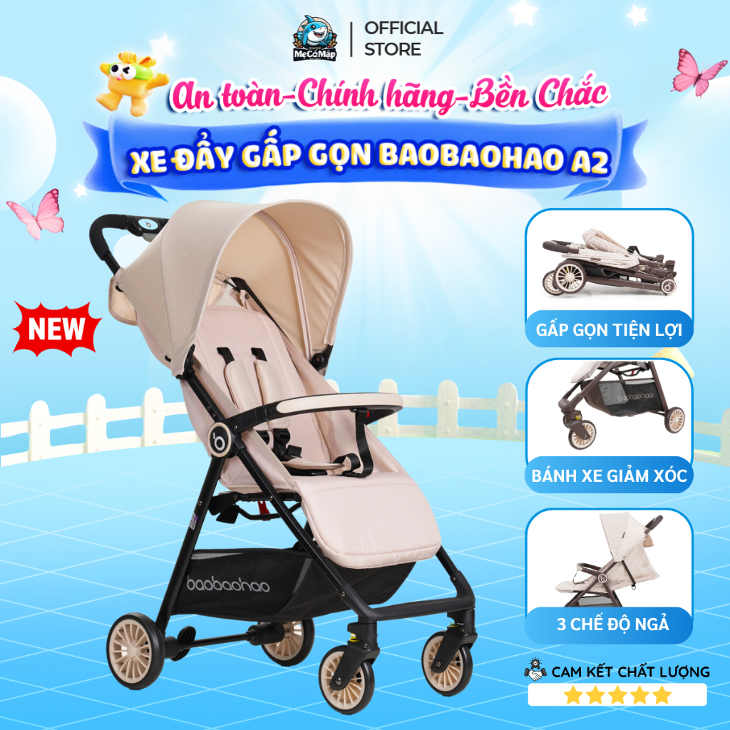 Xe Đẩy Cho Bé Baobaohao A2 Chính Hãng, Xe Đẩy Gấp Gọn Điều Chỉnh 3 Tư Thế, Có Giảm Xóc An Toàn