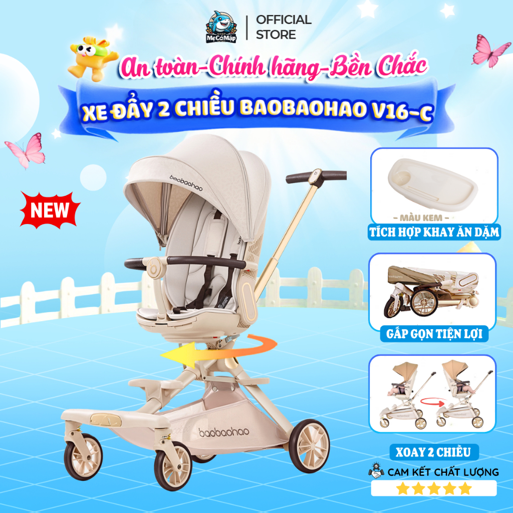 Xe Đẩy Cho Bé Baobaohao V16-C Chính Hãng, Xe Đẩy Gấp Gọn Xoay 2 Chiều Tiện Lợi, Giảm Rung Lắc Tối Đa
