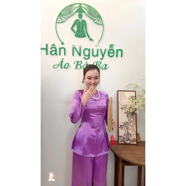 Hân Nguyễn Áo Bà Ba - B.A180 - Bộ Bà Ba Lụa Valentinoo Châu Sa Cao Cấp Cổ Tròn Nút Nụ Dây Kéo ( Quần CÙNG CHẤT )