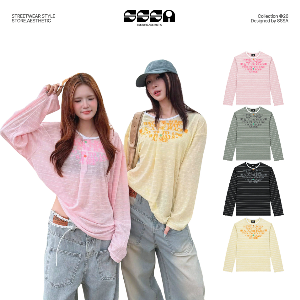 Áo Thun Giấy Sọc Tay Dài Phối Cúc Cổ Viền Free Size Form Rộng Thoáng Mát Unisex Nam Nữ SSSTORE.Aesthetic TEE 12 | BigBuy360 - bigbuy360.vn