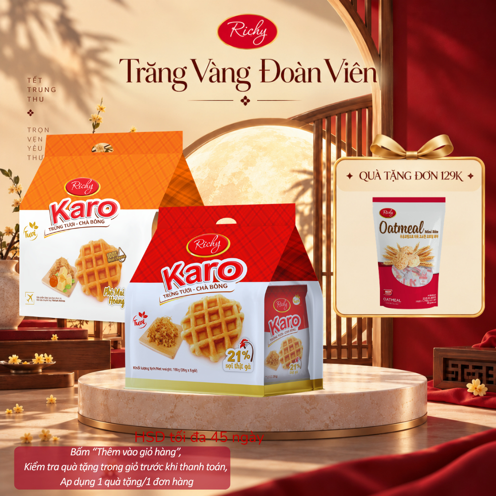 [HOẢ TỐC HN] [Quà Tặng Đơn 129k] Combo 2 Bịch Bánh Richy Karo Hoàng Kim Phô Mai, Sợi Gà Truyền Thống & Trứng Sữa