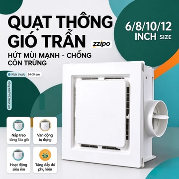 Quạt Thông Gió Âm Trần 8/10/12 inch-Hút Mùi Siêu Mạnh, Ngăn Mùi Tuyệt Đối 220v Quạt thông gió