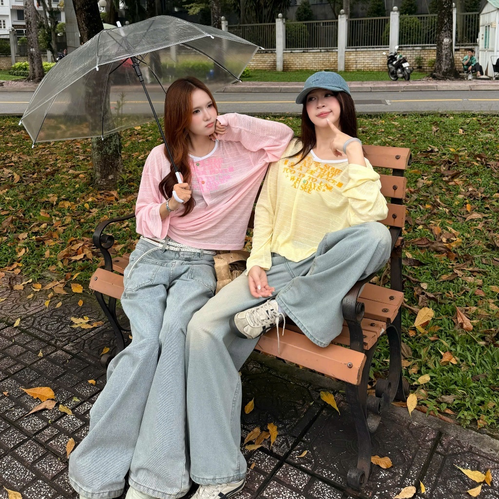 Áo Thun Giấy Sọc Tay Dài Phối Cúc Cổ Viền Free Size Form Rộng Thoáng Mát Unisex Nam Nữ SSSTORE.Aesthetic TEE 12 | BigBuy360 - bigbuy360.vn