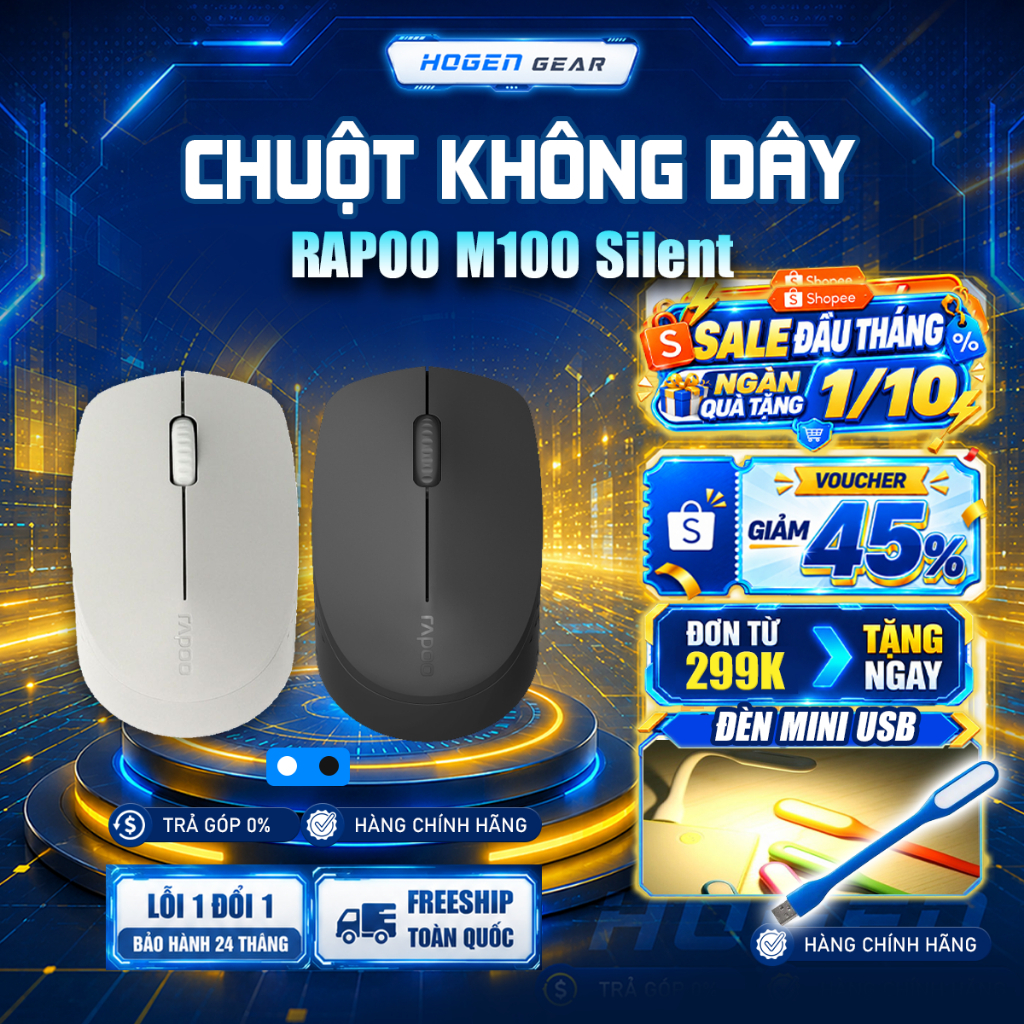 Chuột Không Dây Rapoo M100 Silent | DPI 5 Cấp Độ | Bluetooth 4.0, 5.0, 2.4G | Bảo Hành 24 Tháng