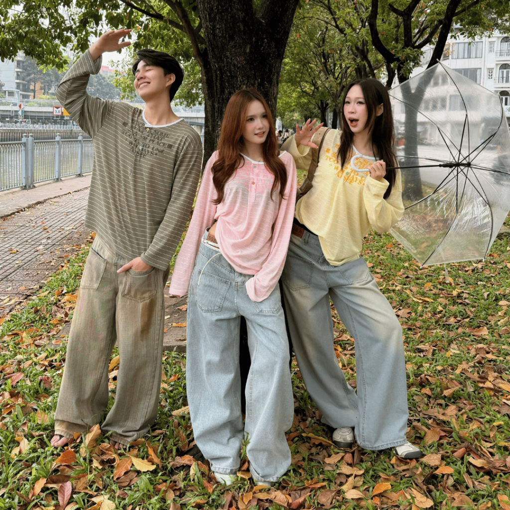 Áo Thun Giấy Sọc Tay Dài Phối Cúc Cổ Viền Free Size Form Rộng Thoáng Mát Unisex Nam Nữ SSSTORE.Aesthetic TEE 12 | BigBuy360 - bigbuy360.vn
