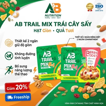 Hạt Dinh Dưỡng Trail Mix 2 Ngăn Trái Cây Sấy Sữa Chua Sấy 5 Loại Hạt Ăn Vặt Chạy Bộ Chạy Trail - AB Trail Mix Gói 28g
