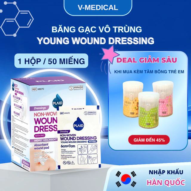 Combo 50 Băng gạc vô trùng Young Wound Dressing - Băng dán vết thương, bảo vệ và hút dịch vết thương