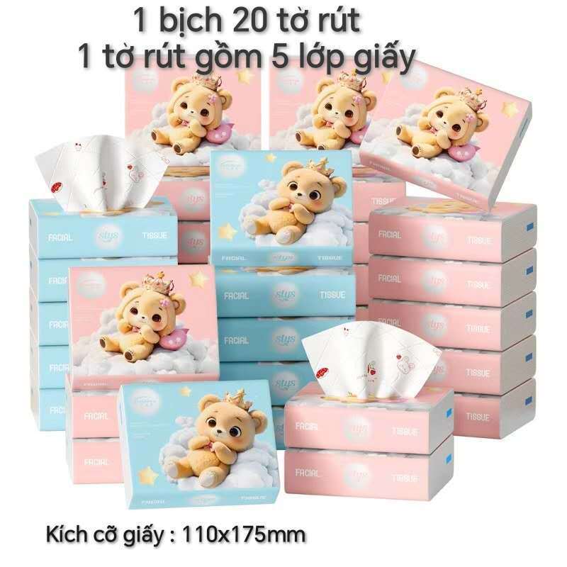 Khăn giấy khô 5 lớp bịch 8 tờ,20 tờ ,40 tờ , 75 tờ dạng mini bỏ túi in hình, không mùi