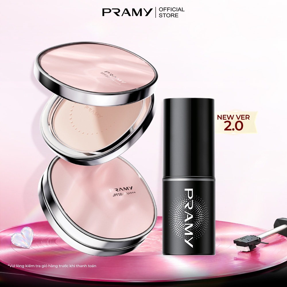 COMBO PRAMY Phấn Phủ Trong Suốt Chống Nắng Tự Nhiên 7g + Xịt Khóa Trang Điểm Kiềm Dầu Dưỡng Ẩm 30ml