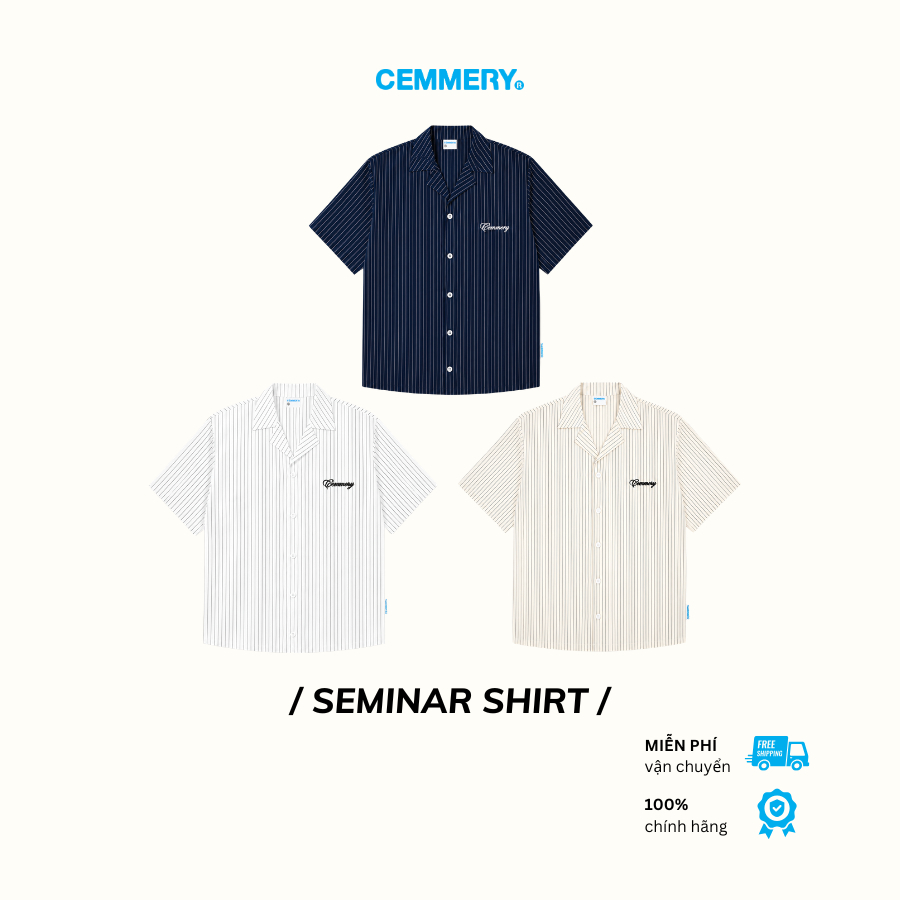 Áo Sơ Mi Lụa CEMMERY Local Brand Chính Hãng Seminar Shirt Oversize Cổ Vest Họa Tiết Sọc 3 Màu