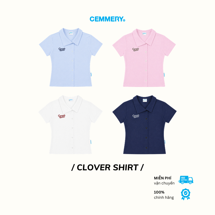 Áo Sơ Mi Nữ CEMMERY Local Brand Chính Hãng Clover Shirt Sơ Mi Lụa Cổ Lệch Chéo Logo Thêu 4 Màu
