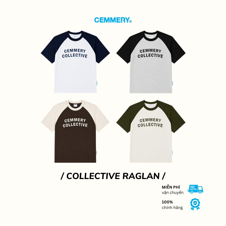 Áo Thun CEMMERY Local Brand Chính Hãng Collective Raglan Cotton 2 Chiều Oversize Logo In 4 Màu