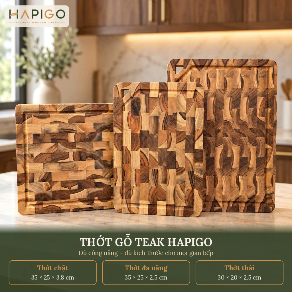 Thớt Gỗ TEAK Đủ Kích Cỡ HAPIGO Chính Hãng An Toàn Bền Đẹp