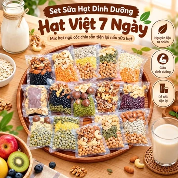 Set Sữa Hạt Dinh Dưỡng Hạt Việt 7 Ngày, Mix Hạt Ngũ Cốc Chia Sẵn Tiện Lợi Nấu Sữa Hạt