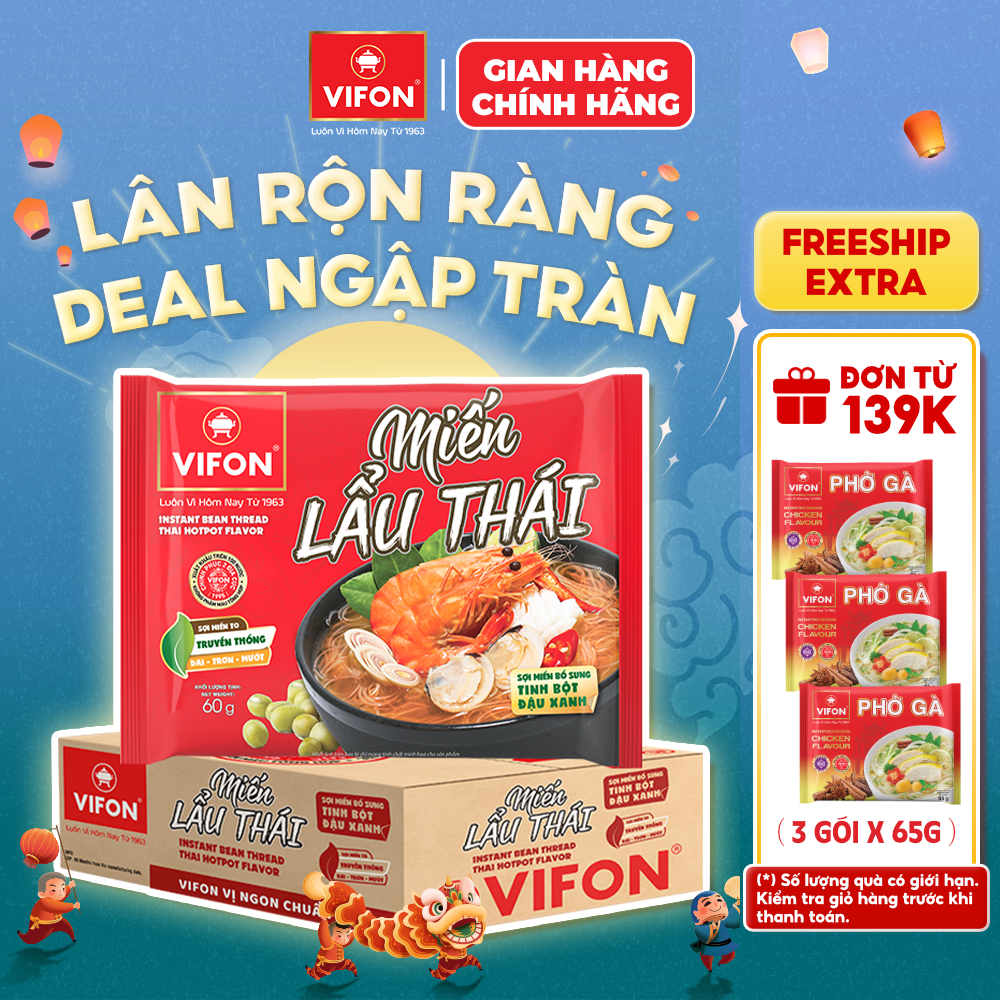 [HỎA TỐC + VOUCHER 10%] Thùng 24 Gói Miến VIFON 58g-60g (Vị Lẩu Thái/ Măng Vịt/ Sườn Heo) Sợi Dai