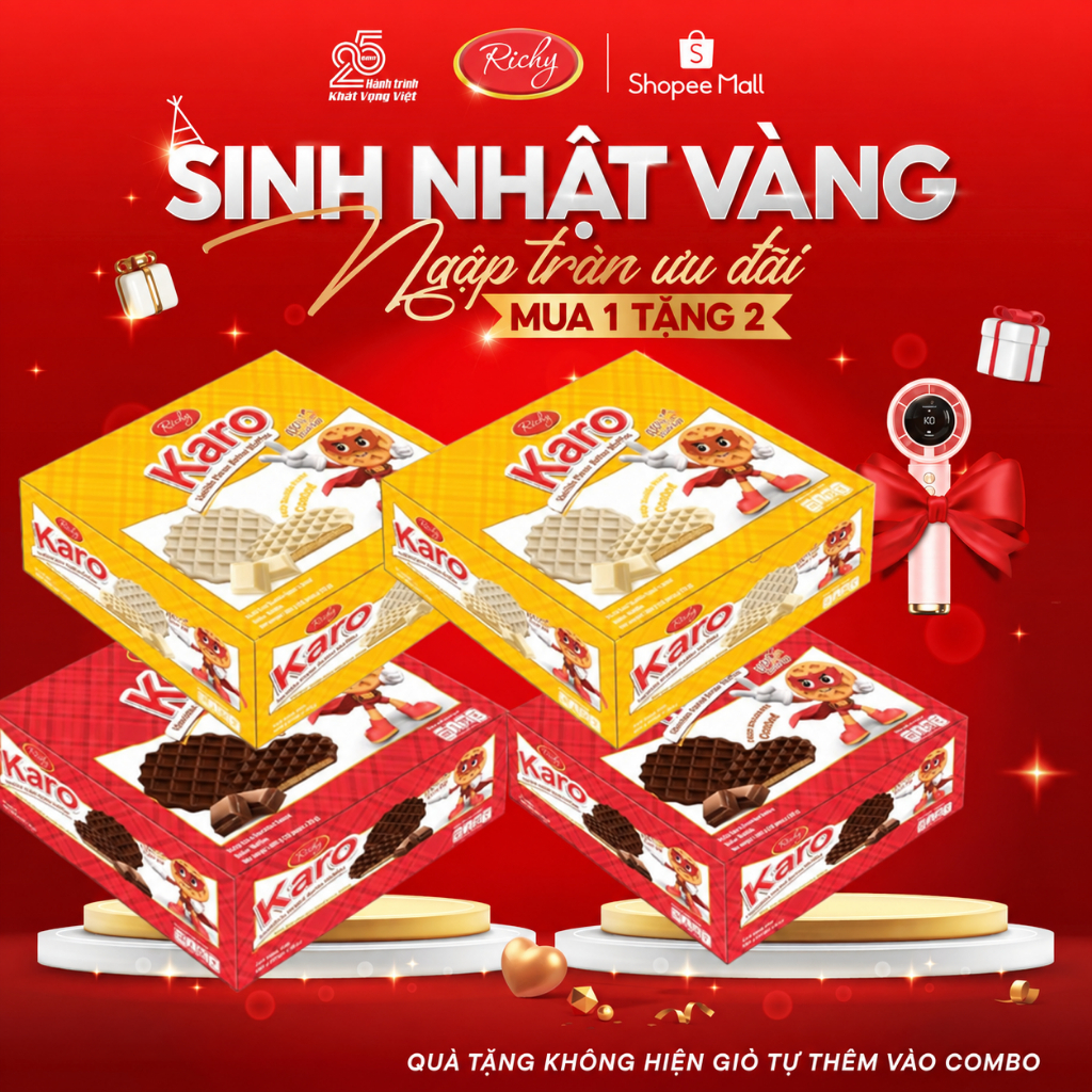 [ MUA 1 TẶNG 2] Karo bơ trứng giòn phủ socola , vani 400g,Bánh kẹo Richy