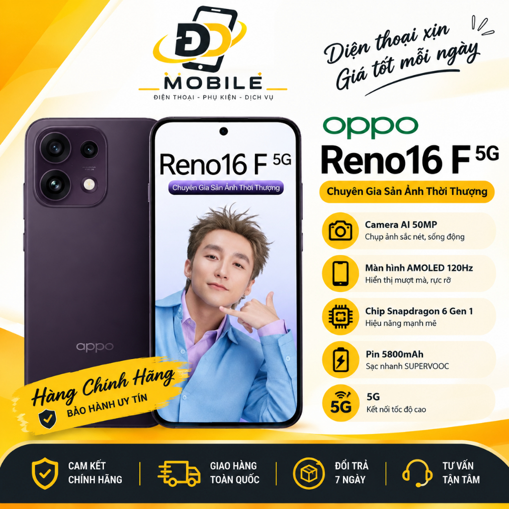 Điện thoại OPPO Reno 16F 5G 8/256GB thiết kế hành tinh 3D - Hàng chính hãng
